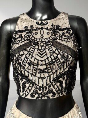 Adrianna Papell Coachella Black Beaded Eveningwear Crop Top